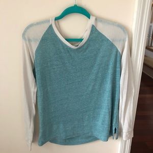 Women’s Turquoise Blue & White Baseball Varsity Top
